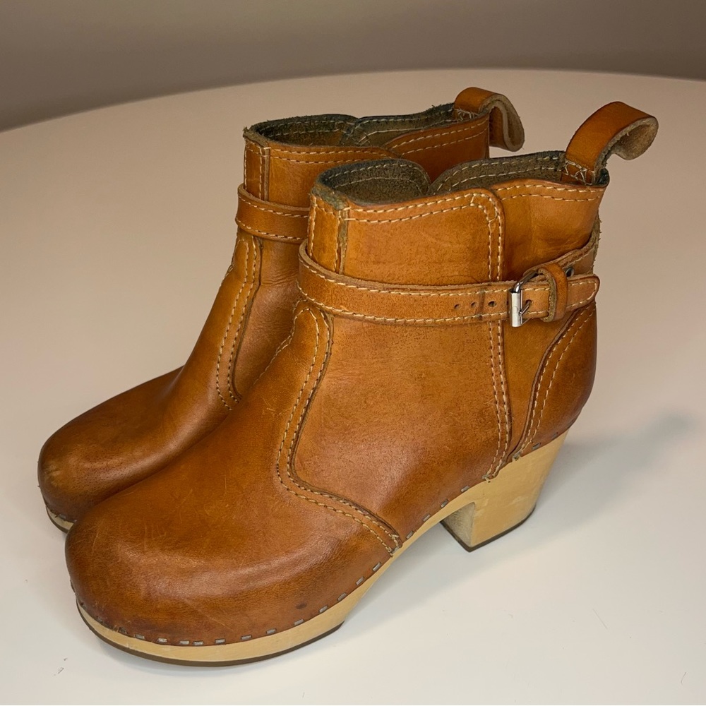 Swedish Hasbeens Toffel Wood Sole Clog Leather Ankle Boot Sz 36